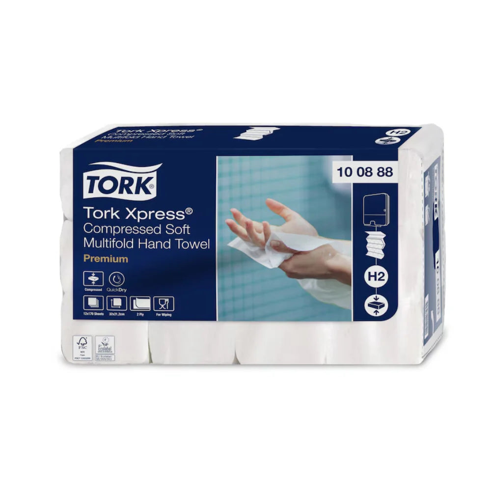 Serviettes à mains compressées douces et pliables Tork Xpress® 100888, qualité supérieure H2, 2 plis