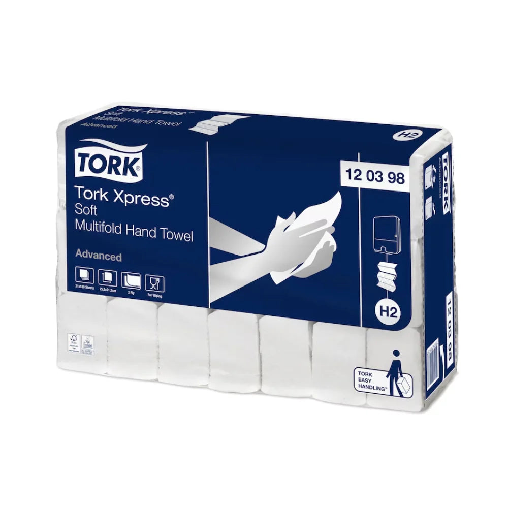 Serviettes Tork Xpress® 120398 Douces et Multipliables Advanced H2 2 plis 25,6 cm