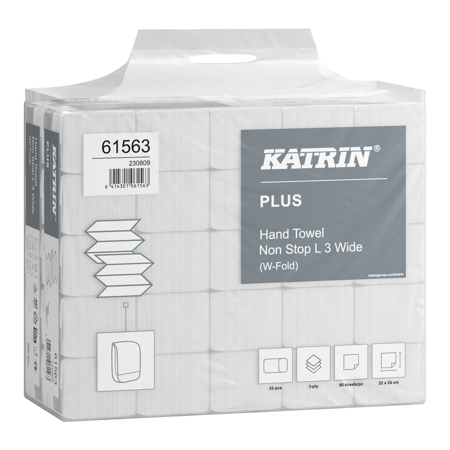 Essuie-mains Katrin Plus W-fold Non Stop L Wide 90 feuilles 3 plis, format pratique