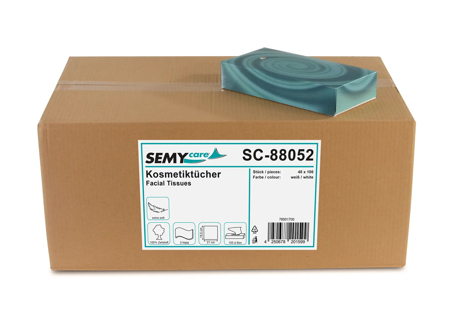 Mouchoirs en papier SemyCare, 2 plis, boîte de 100