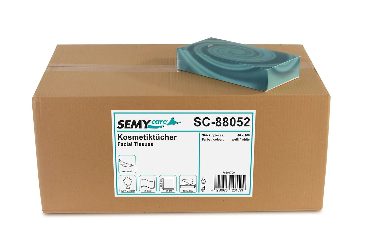 Mouchoirs en papier SemyCare, 2 plis, boîte de 100