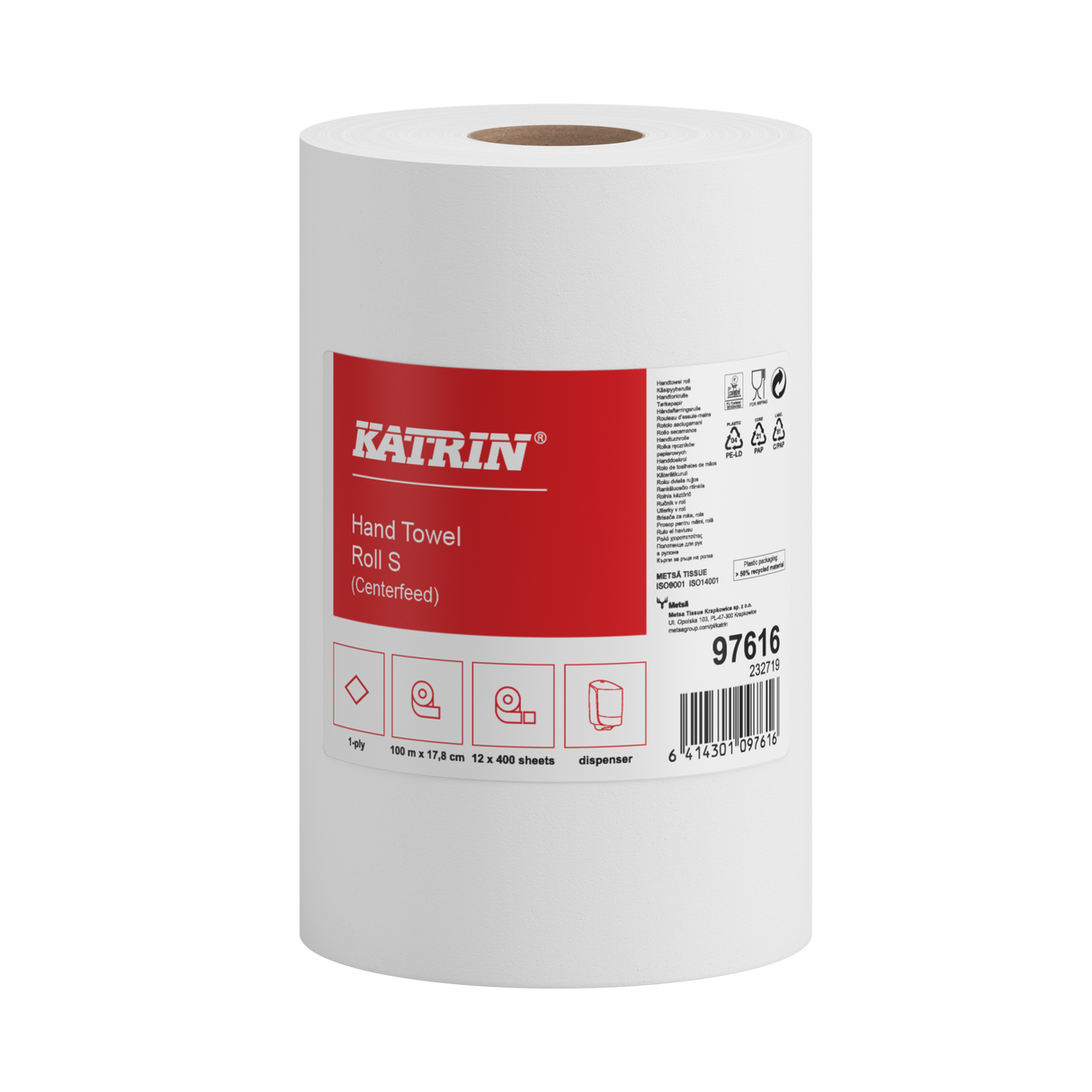 Katrin 97616 | Centerfeed Handtuch-Mehrzweckrolle S, 100 m, 1-lagig