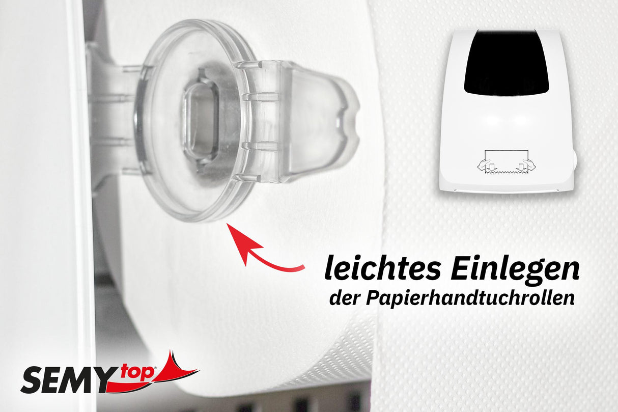 Distributeur de rouleau d'essuie-tout SemyTop Autocut pour rouleaux de 20 cm de large, blanc