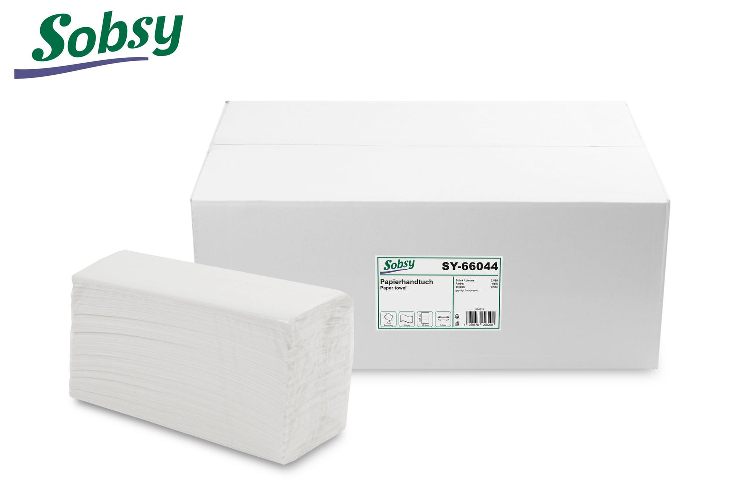 Essuie-tout Sobsy, pliage en C, 2 plis, blanc recyclé, 22,5 x 30,5 cm