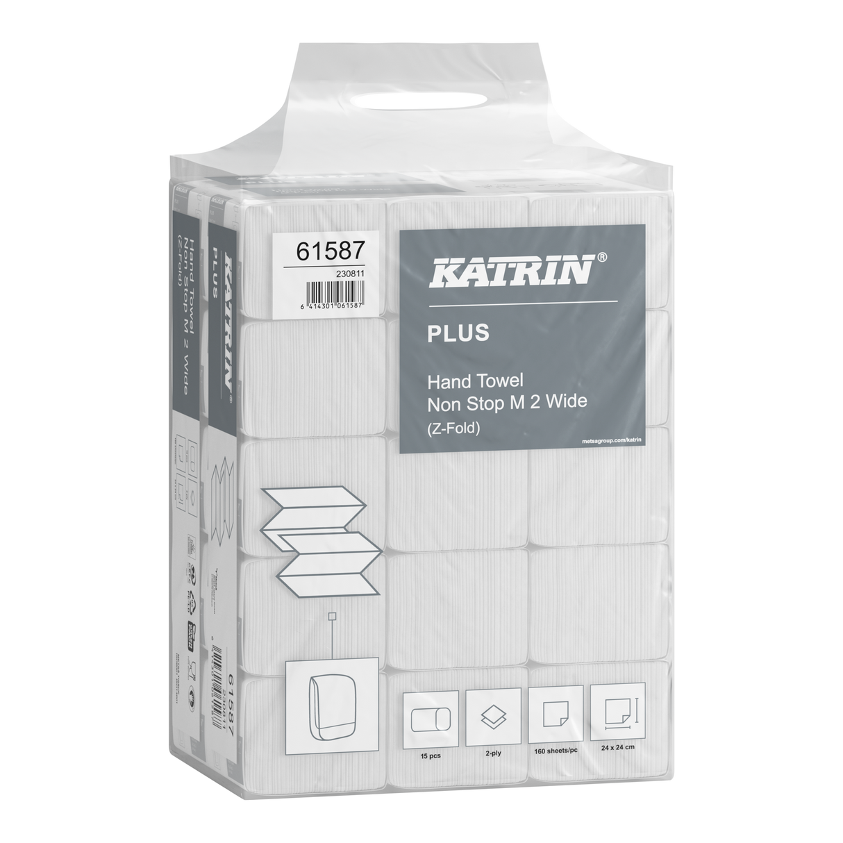 Katrin Plus Z-Falz Falthandtücher Non Stop M Wide 160 Blatt 2-lagig, Handy Pack