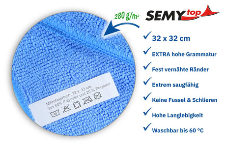 SemyTop Mikrofasertücher extra, 4-farbig zu je 3 Stück, 32 x 32cm, 12 Stück