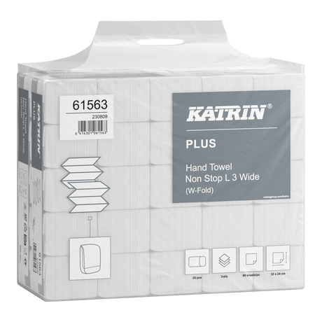 Katrin Plus W-Falz Falthandtücher Non Stop L Wide 90 Blatt 3-lagig, Handy Pack - Hygienico
