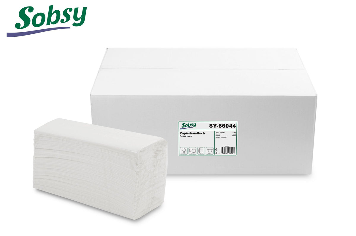 Sobsy Papierhandtuch, C-Falz, 2-lagig, recycling weiss, 22.5 x 30.5 cm - Hygienico